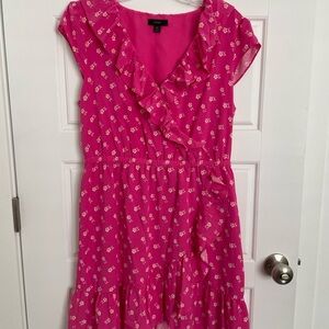 J. Crew Pink Floral Ruffle Dress